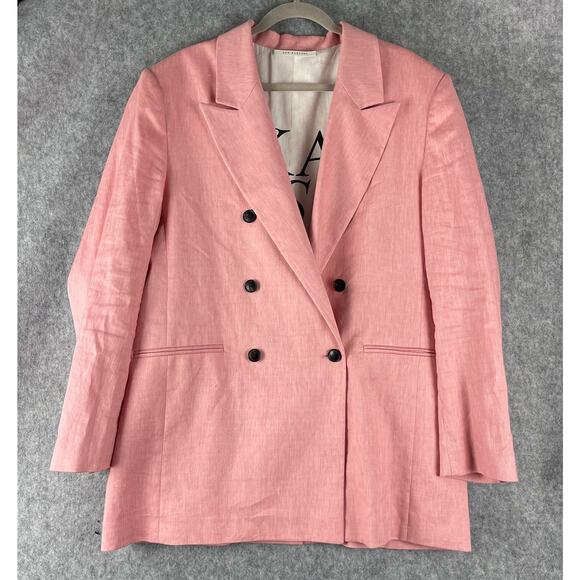 Zoe Karssen Mae Oversized Blazer Womens XL Pink Linen Blend Double Breasted - Picture 1 of 16